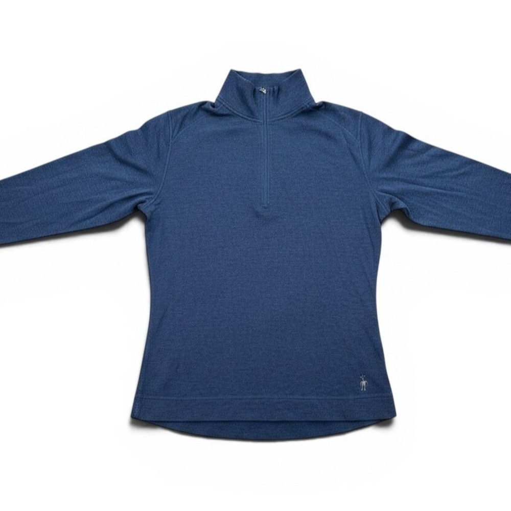 Smartwool Mens 100% Merino Wool 1/4 Zip Base Layer Top Navy Blue Large 0768